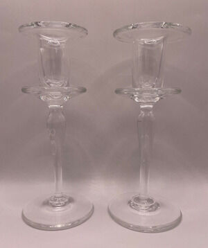 Rare Vintage Handblown -Signed Union Street Candlestick Holders Set of 2